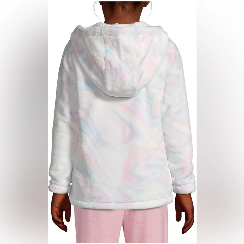 Lands' End • Girls Kids Softest Fleece White Pink Swirl Hooded Jacket M (8) NWOT - Picture 3 of 11